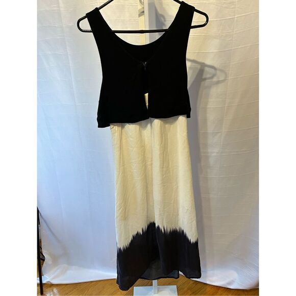 ALC Dip Dye Cutout Midi Dress Black Off White 2014 Large Sleeveless Silk - Picture 4 of 13